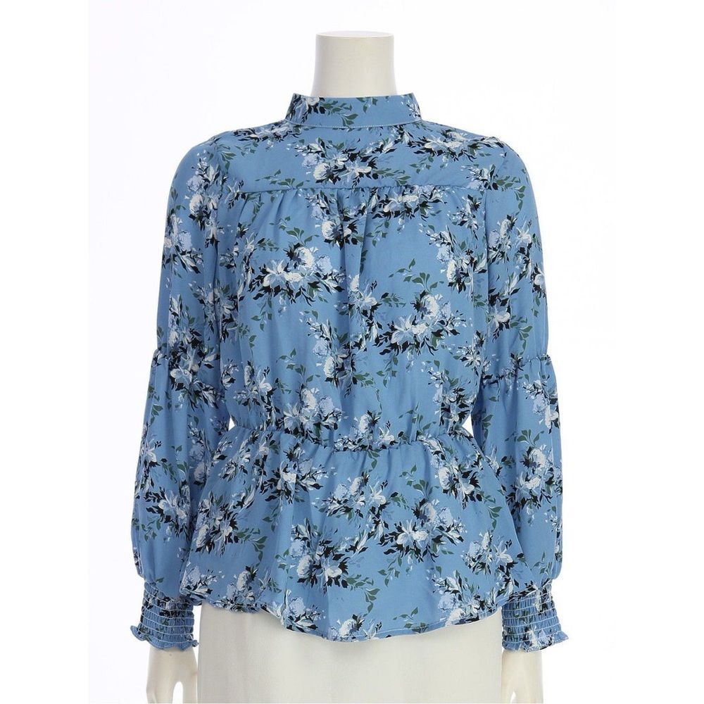 A Love Story Floral Smocked Wrist Sleeves Thin Elastic Waist Oversized Blouse XL